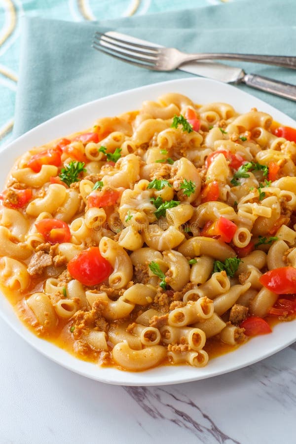 Cheesy Beef Macaroni Pasta stock photo. Image of goulash - 152976414