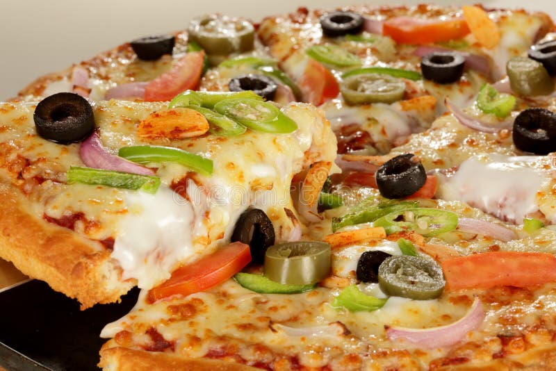 Cheesy vegetable pizza. stock photo. Image of sticky 38502820