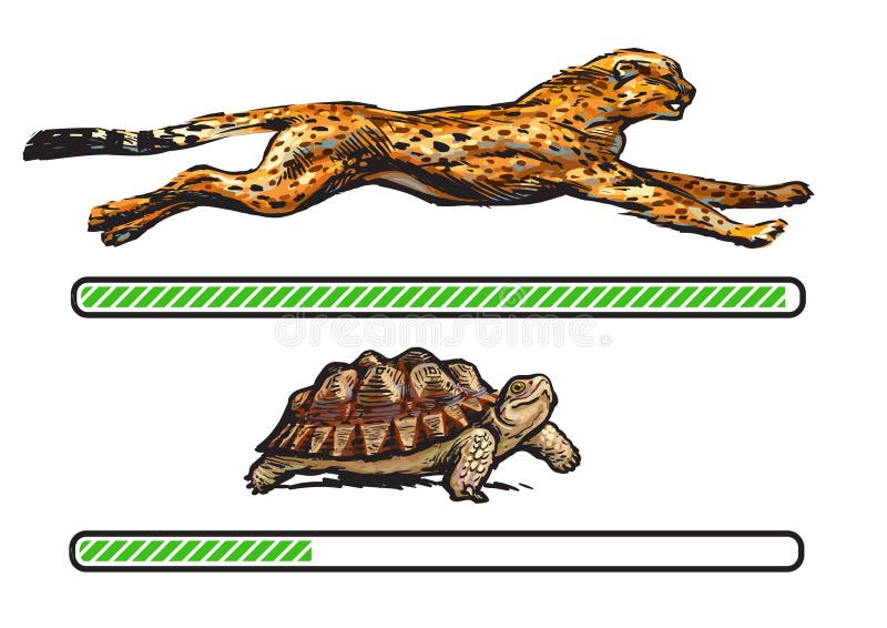 Cheetah and turtle. Fast and slow loading bar. vector illustration