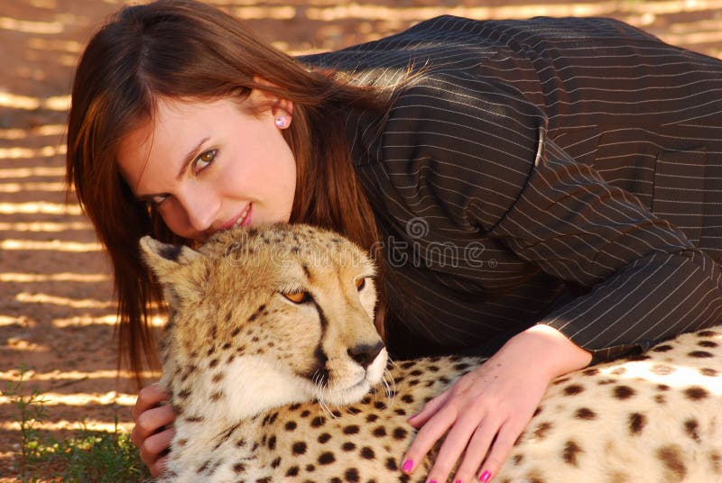 Cheetah and woman