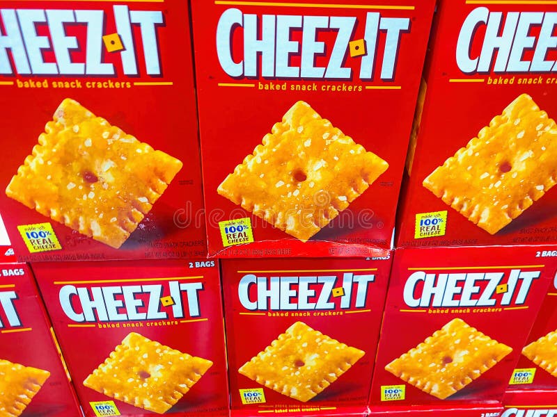 Boxes of Cheezit Brand Salty Crackers in a Pallet for Sale Editorial
