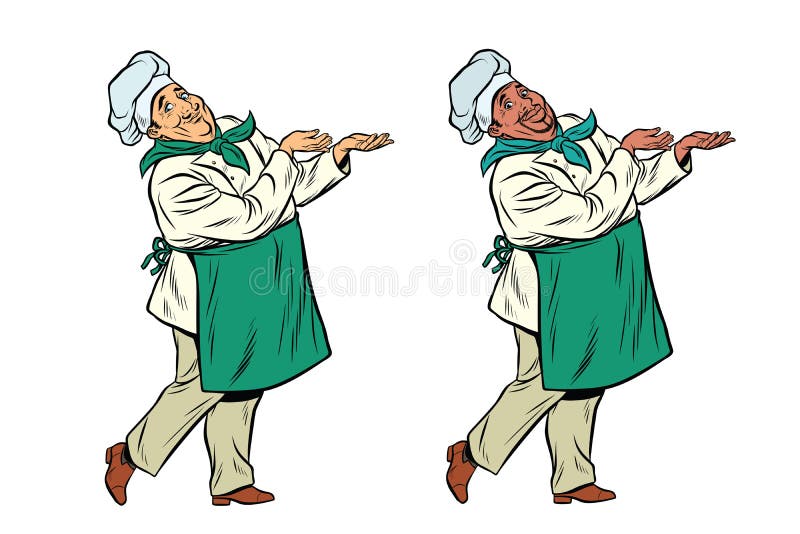 Chef africain et caucasien tenant le geste de main illustration de vecteur Chef africain et caucasien tenant le geste de main illustration de vecteur