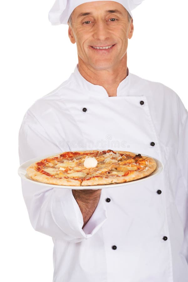 Chef Baker with Italian Pizza Stock Image - Image of experienced ...