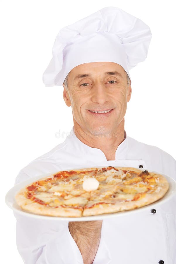 Chef Baker with Italian Pizza Stock Image Image of experienced