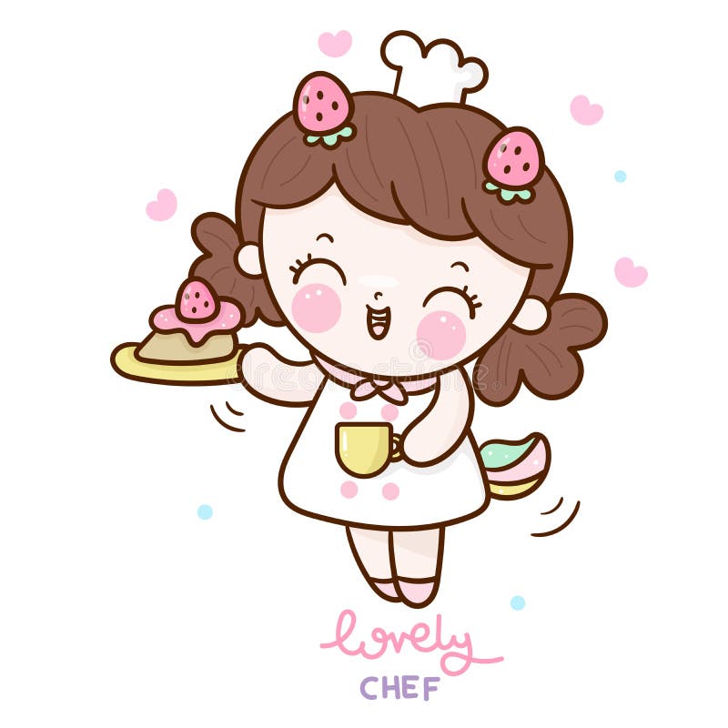 Chef Cartoon Cooking Cute Girl Vector Kawaii Bakery Shop Logo Kid Dessert  Culinary Stock Vector - Illustration of cooking, dessert: 185668166