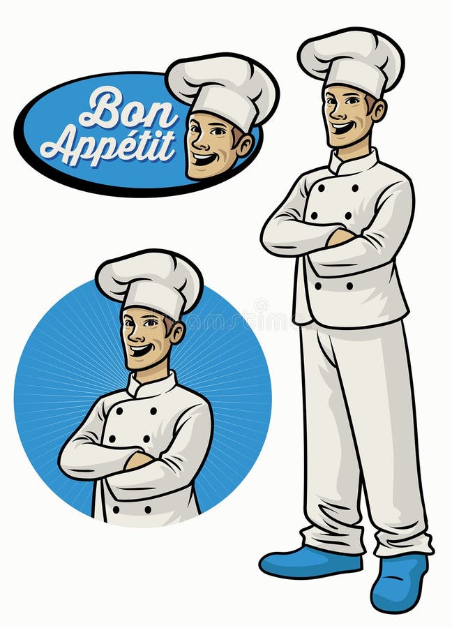 Chef character wearing uniform in crossed arm pose vector illustration