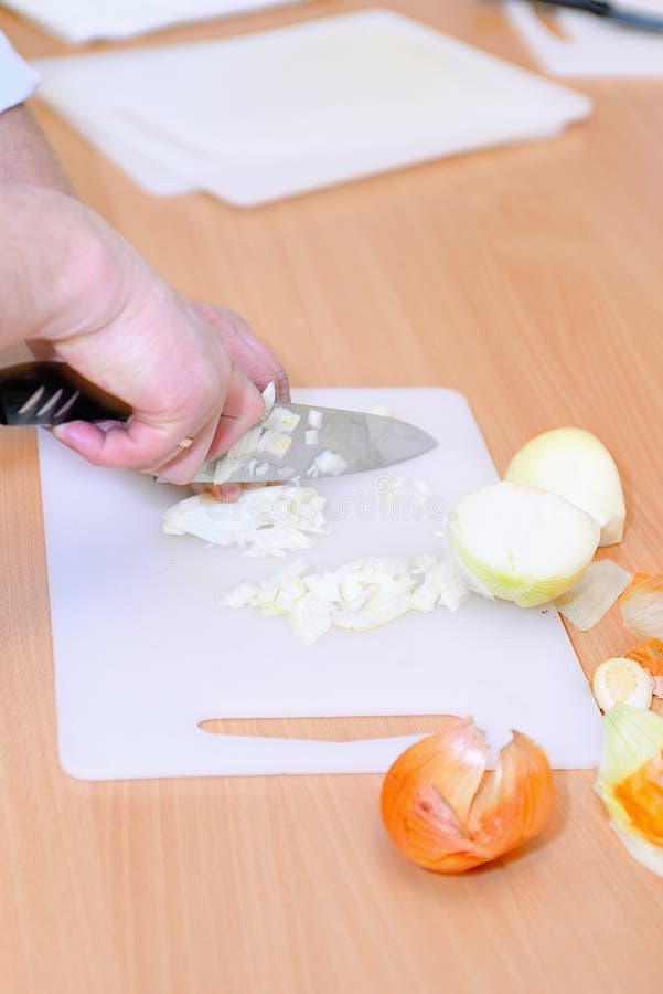 Cutting Onion On Chopping Board Stock Image Image of onion, meal