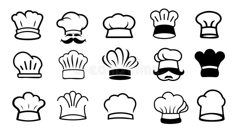 Šéfkuchár variť klobúk sada ručně malované skica v komik štýl sfarbenie kniha, označenie organizácie alebo inštitúcie.