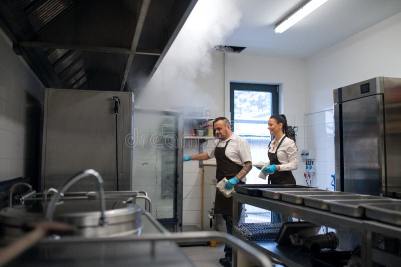 Chef and Cook Working on Their Dishes Indoors in Restaurant Kitchen