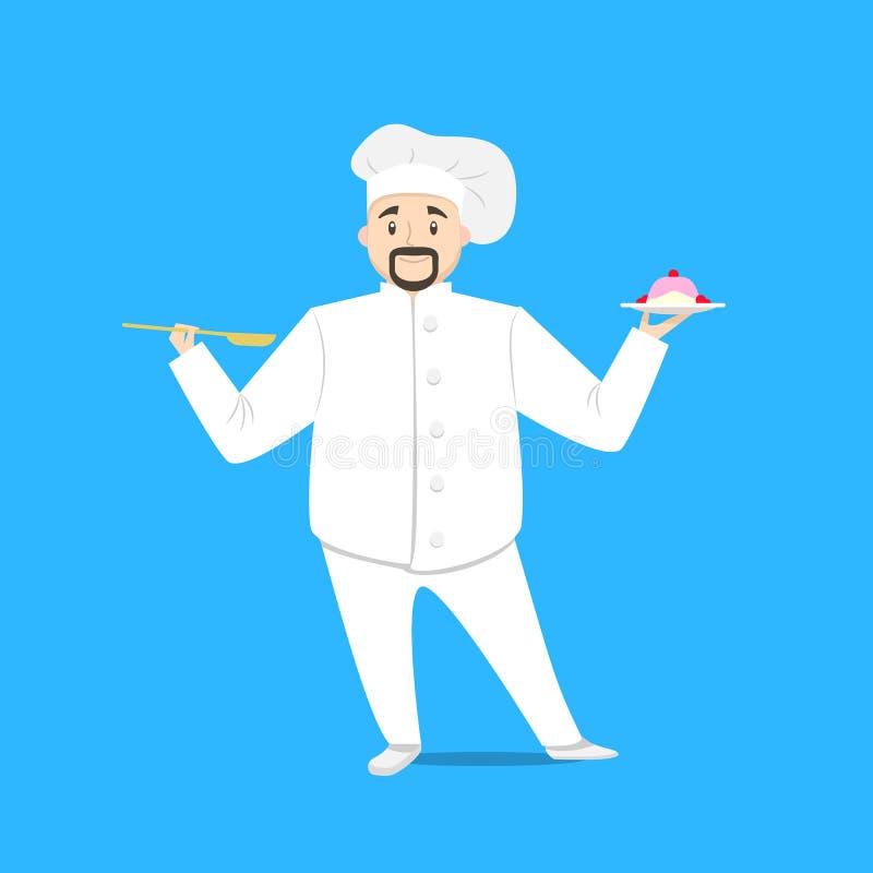 Chef Cooking de personne de personnage de dessin animé sur un bleu Vecteur illustration libre de droits Chef Cooking de personne de personnage de dessin animé sur un bleu Vecteur illustration libre de droits