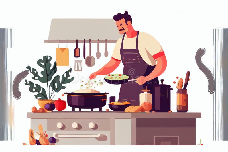 Chef Cooking with Fresh Vegetable for Healthy Food in Kitchen Created with Generative AI