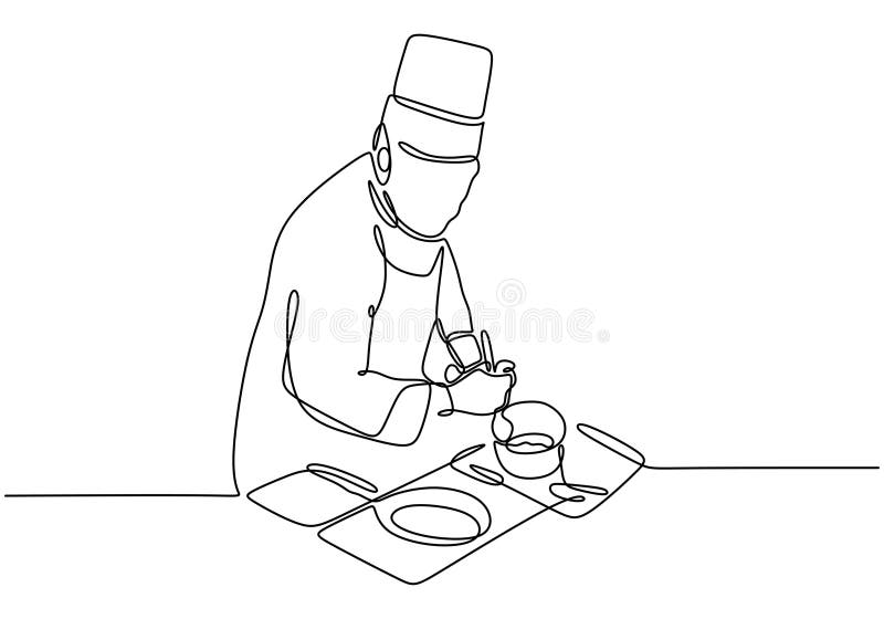 Chef Cooking in the Kitchen in a One Line Drawing, Clean and Dynamic Food Design stock illustration