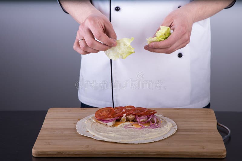 Chef Cooking Shawarma in Restaurant Kitchen10 Stock Image Image of