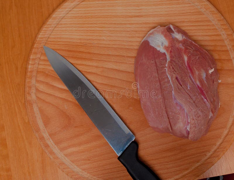Chef Cutting the Meat on a Wooden Board Stock Image Image of kitchen