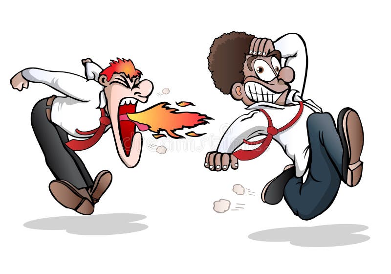 Illustration of an angry boss businessman shout fired his lazy employee on isolated white background. Illustration of an angry boss businessman shout fired his lazy employee on isolated white background