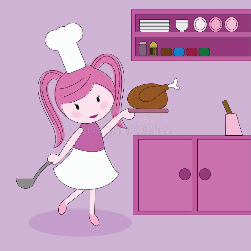 Cartoon Girl Chef Carry Food Stock Vector - Illustration of graphic ...