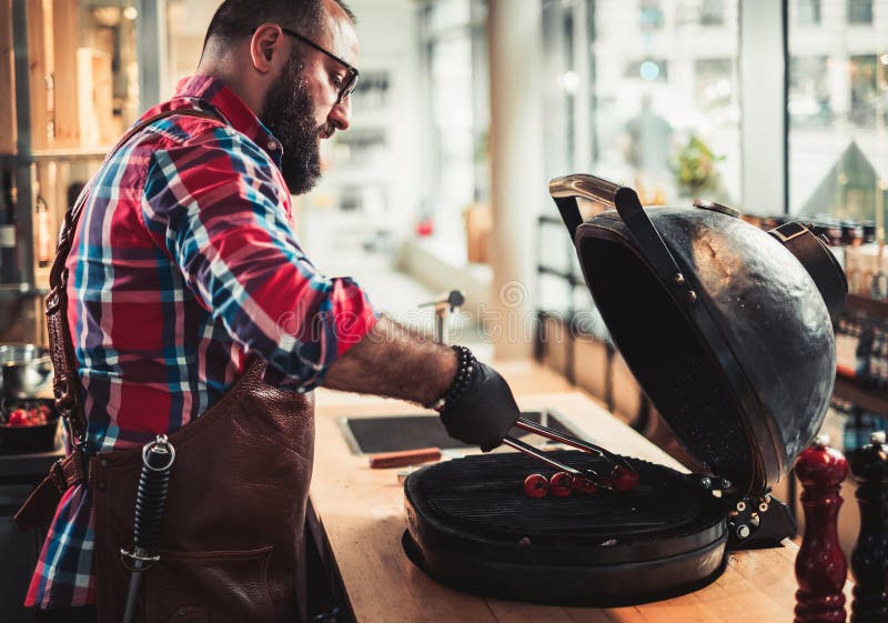 Chef Grilling Steak in a Restaurant Stock Image Image of barbecue, medium 159597123