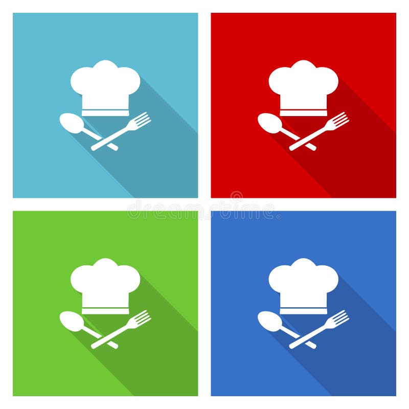 Chef Hat, Restaurant Menu Concept Vector Icon, Set of Flat Design
