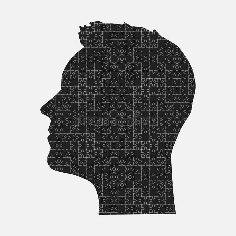 Male head made from puzzle pieces. Template for infographic, diagram, process. Man head divided into many parts. Jigsaw puzzles in mind, strategy, education. Silhouette face for psychology. Male head made from puzzle pieces. Template for infographic, diagram, process. Man head divided into many parts. Jigsaw puzzles in mind, strategy, education. Silhouette face for psychology