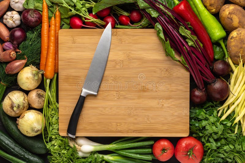 Wooden Cutting Board Organic Vegetables Kitchen Knife Healthy Food