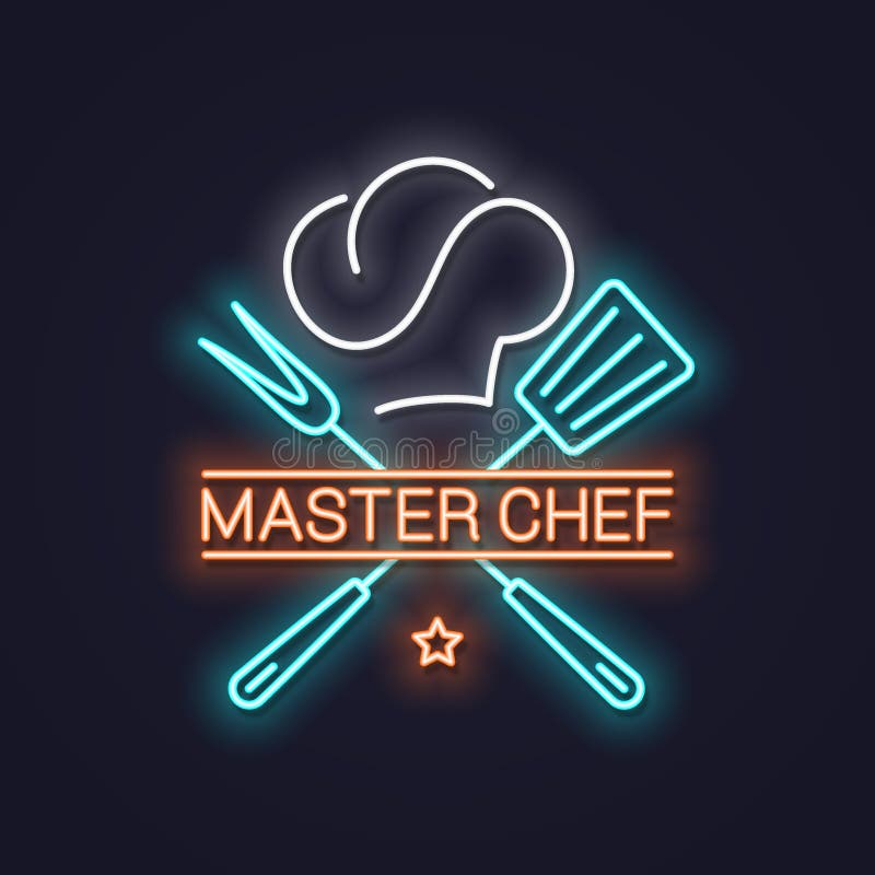Chef-kok hoofdneon met de achtergrond van de het neonbanner van de chef-kokhoed vector illustratie Chef-kok hoofdneon met de achtergrond van de het neonbanner van de chef-kokhoed vector illustratie