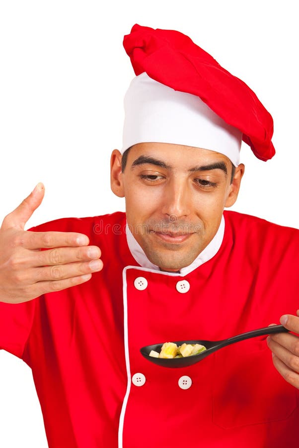 Chef male smelling food royalty free stock photography Chef male smelling food royalty free stock photography