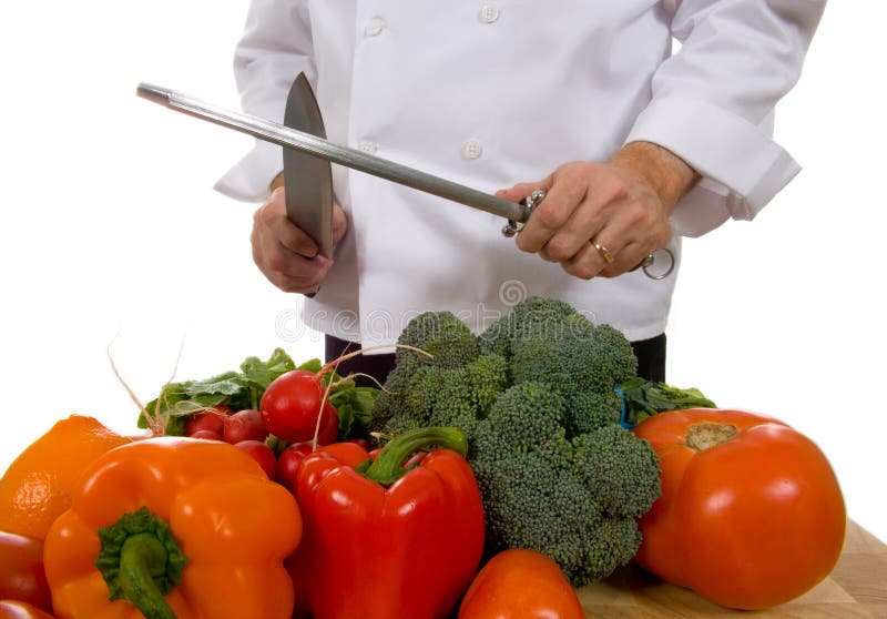 Chef - man sharpening knife