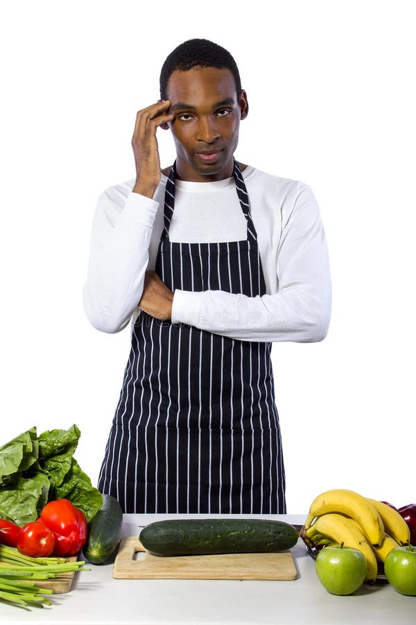 Chef masculin naïf sur un fond blanc images libres de droits Chef masculin naïf sur un fond blanc images libres de droits