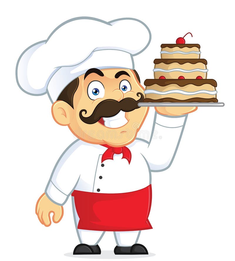 Chef mit Schokoladen-Kuchen stock abbildung Chef mit Schokoladen-Kuchen stock abbildung