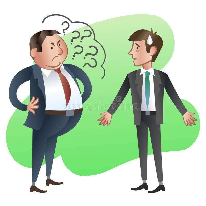 Boss or manager asks a subordinate employee. Vector illustration. Boss or manager asks a subordinate employee. Vector illustration
