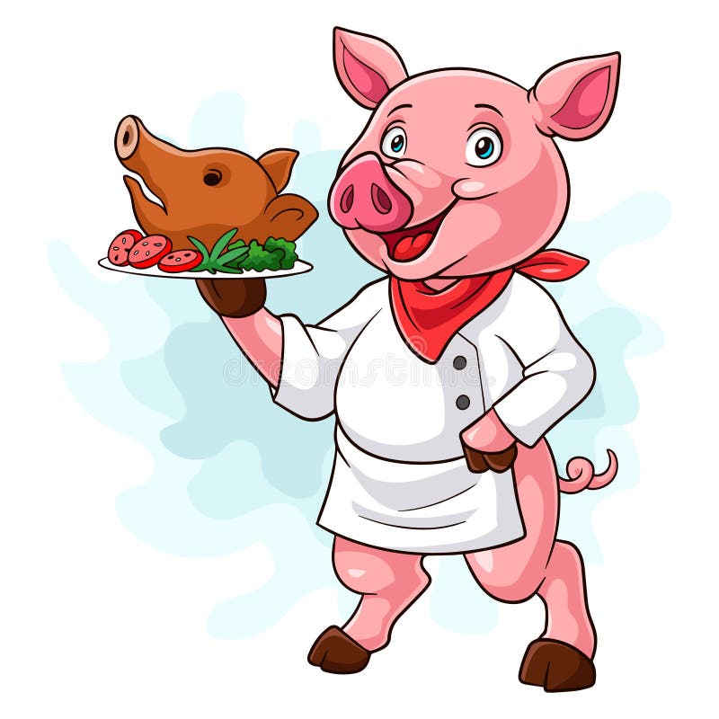 Chef Pig Cartoon Carrying Roast Pork Stock Illustration Illustration