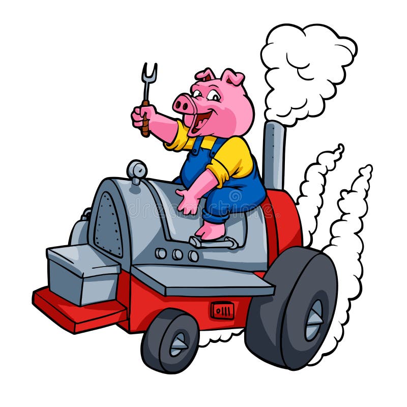 Chef Pig riding an BBQ barrelChef Pig riding an BBQ barrel