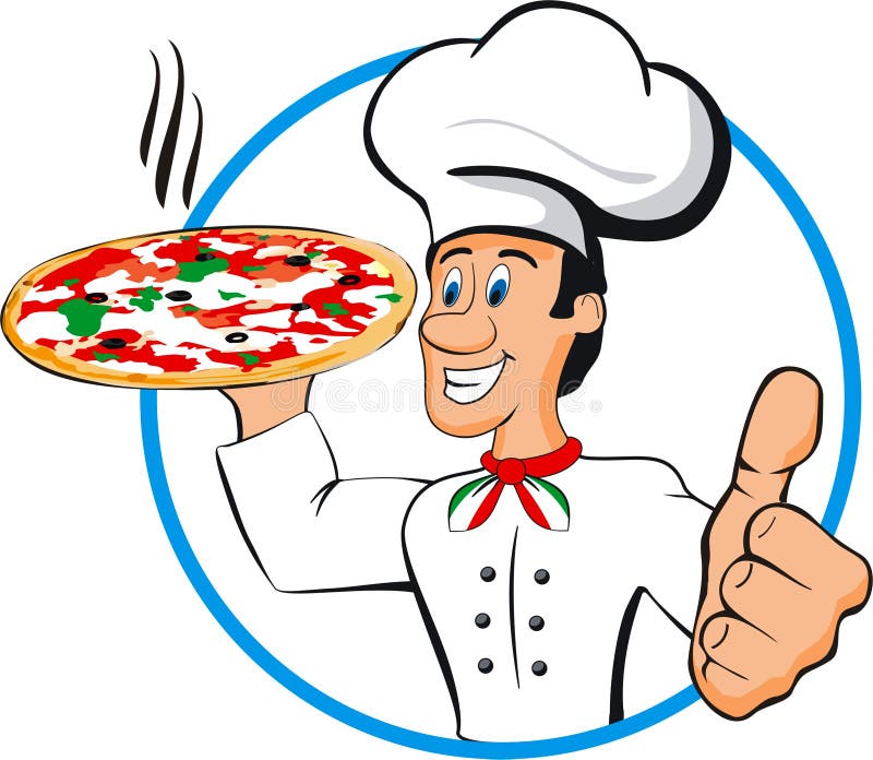 Vector Illustration Of Cartoon Chef Character With Pizza