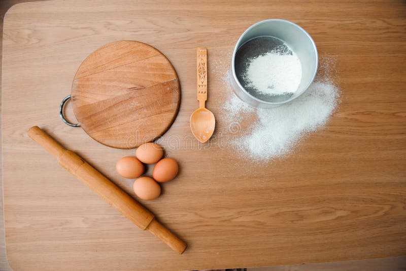 The Chef Prepares the Dough the Process of Making Dough in the Kitchen Stock Image Image of