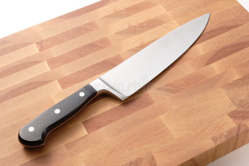 Chef S Knife on Wood Cutting Board Stock Photo Image of grain, board