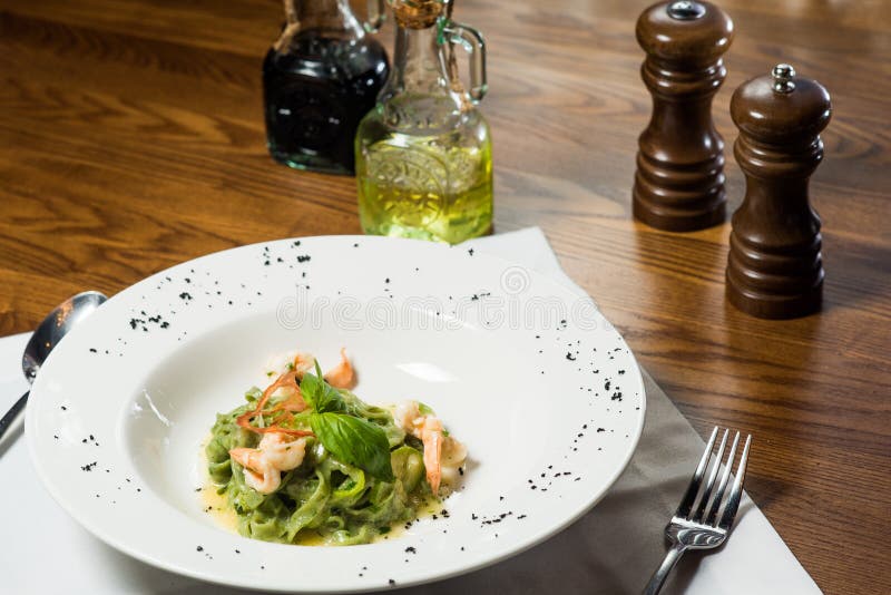 Chef S Specialty Presented in Restaurant on Served Table Stock Photo