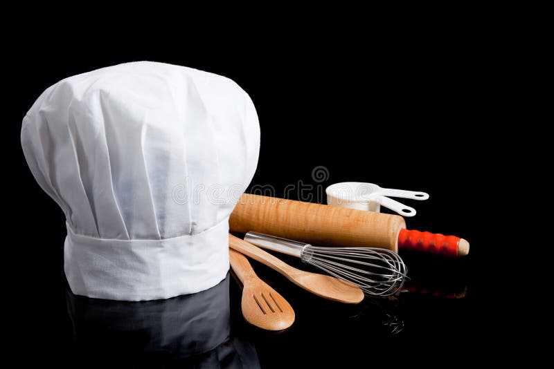 A Chef S Toque with Cooking Utensils Stock Photo Image of copy, steel