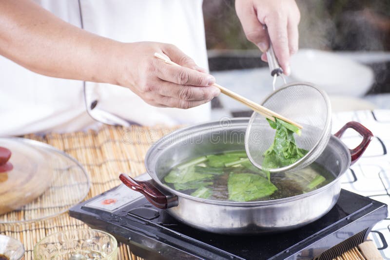 Chef Scald Vegetable Pot Cooking Noodle Stock Photos Free & Royalty