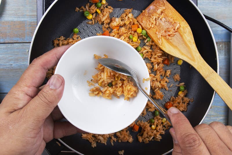 Chef Scoop Fired Rice To the Cup Stock Image Image of food, delicious
