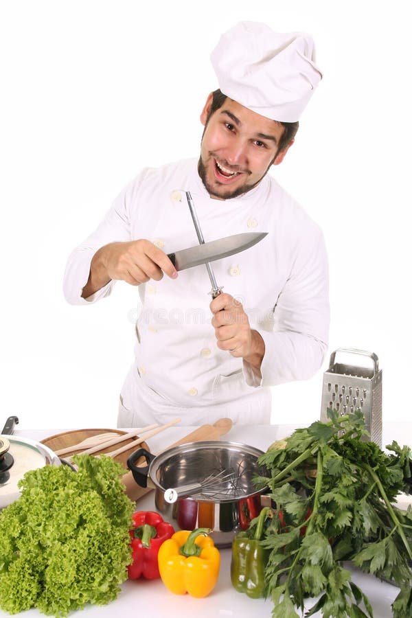 Chef sharpening a knife