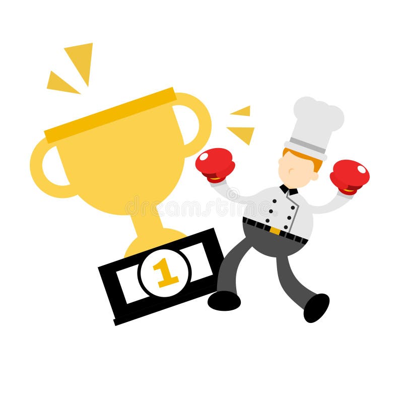 Chef Man Worker Pick Trophy Win Champion Cartoon Doodle Flat Design