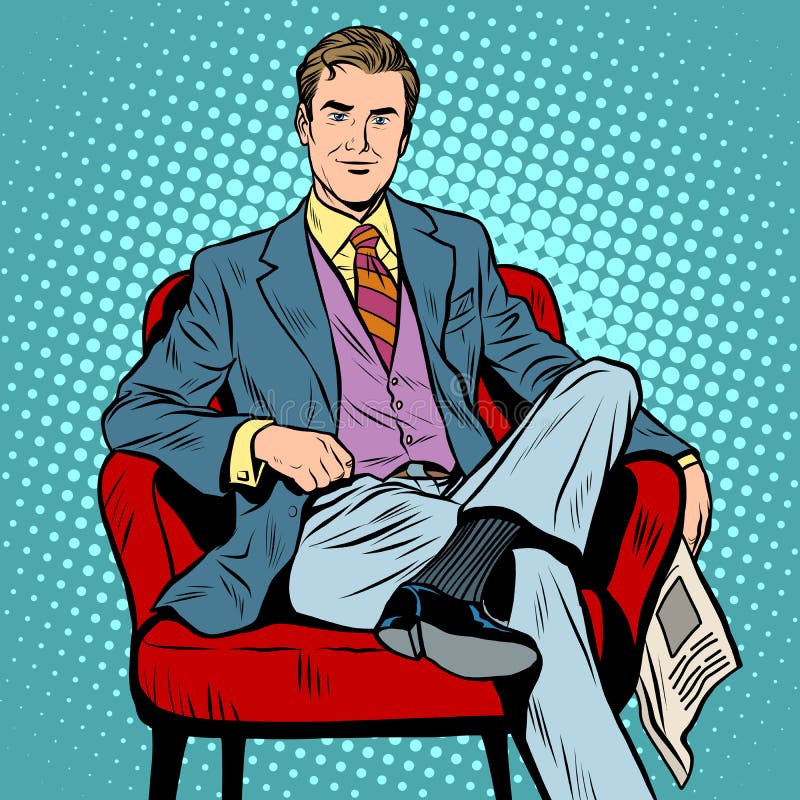 Boss businessman Director pop art retro style. Top Manager. A successful business. Portrait of a businessman. The man with the newspaper. The man in the chair. Businessman vector. Boss businessman Director pop art retro style. Top Manager. A successful business. Portrait of a businessman. The man with the newspaper. The man in the chair. Businessman vector