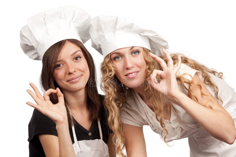 Chefs féminins avec le signe en bon état photo libre de droits Chefs féminins avec le signe en bon état photo libre de droits