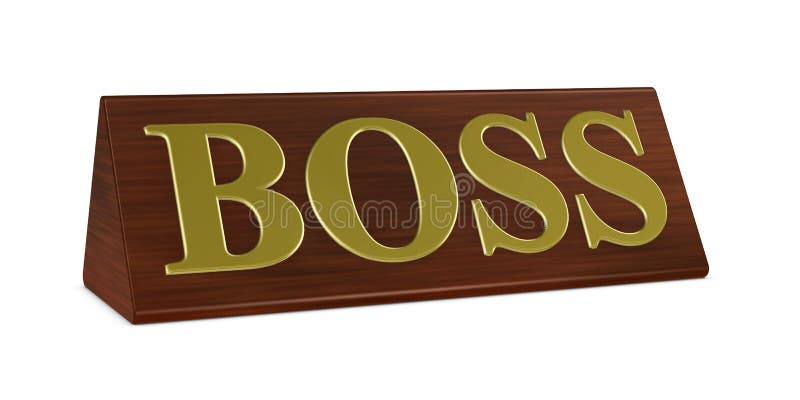 One 3d render of a nameplate with the word boss. One 3d render of a nameplate with the word boss