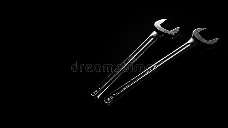 Chei din metal strălucitor pe fond negru : instrumente de precizie industrială cu design minimalistic royalty free stock photo