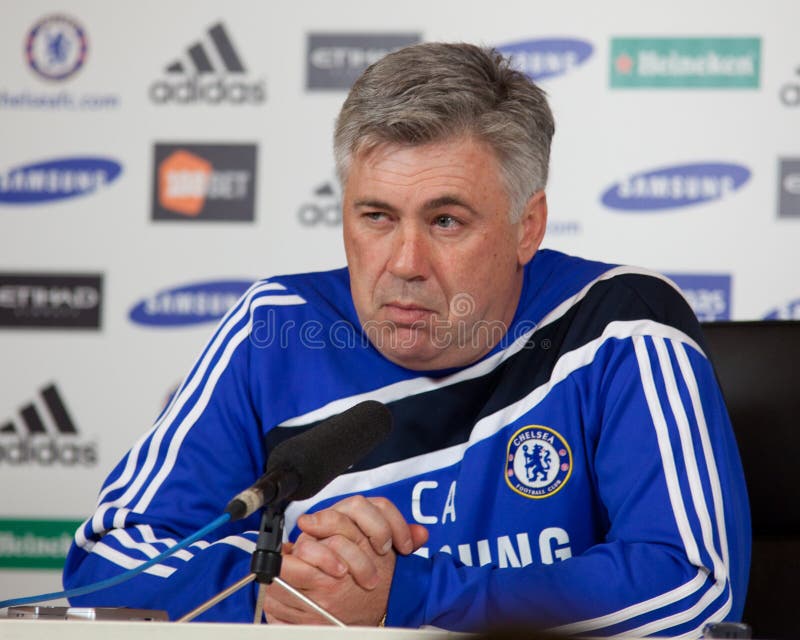 Chelsea Manager Carlo Ancelotti interviewed at Chelsea F.C.'s Cobham training ground on 30th December 2009. Chelsea Manager Carlo Ancelotti interviewed at Chelsea F.C.'s Cobham training ground on 30th December 2009