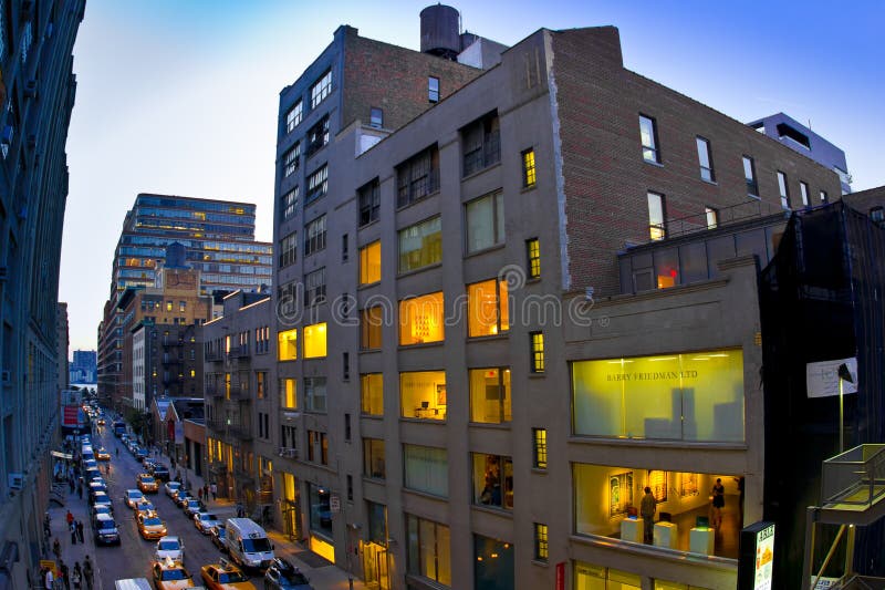 Chelsea NYC Galleries. NEW YORK CITY - SEPT 19: View of Chelsea art galleries in NYC on the night of Sept. 13, 2012. This historic district has become a center royalty free stock images Chelsea NYC Galleries. NEW YORK CITY - SEPT 19: View of Chelsea art galleries in NYC on the night of Sept. 13, 2012. This historic district has become a center royalty free stock images