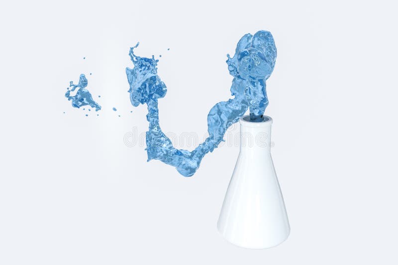 Chemical equipment bottle and splashing liquid, 3d rendering vector illustration Chemical equipment bottle and splashing liquid, 3d rendering vector illustration