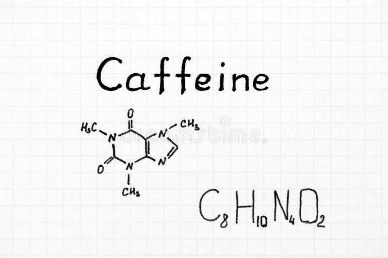 Chemical formula of Caffeine. stock image