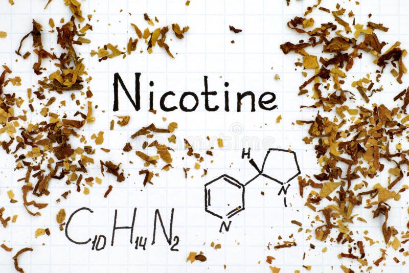 Chemical formula of Nicotine with spilled tobacco